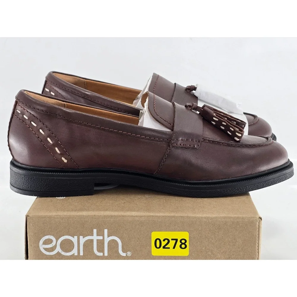 Earth Deeana Tassel Loafers Women 6.5 Dark Red Leather Slip On - New